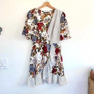 MISSGUIDED POLKA DOT AND FLORAL RUFFLE DRESS SIZE 8